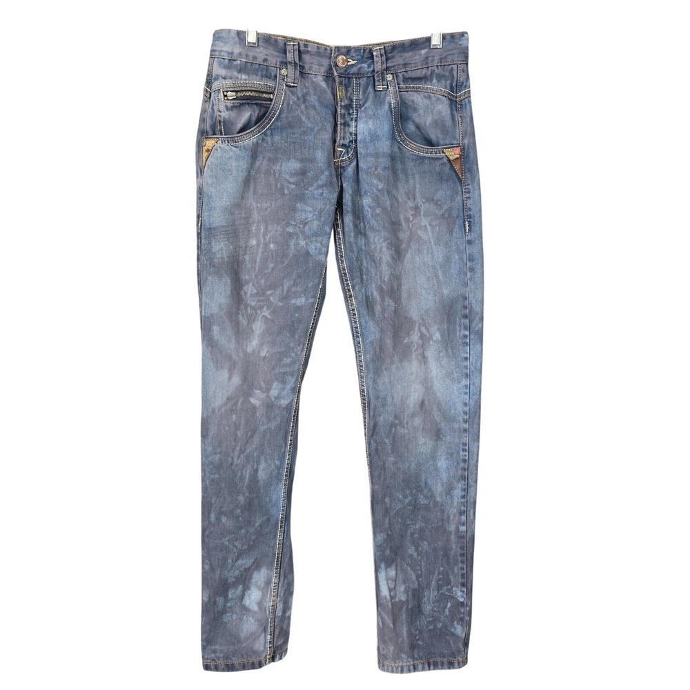 Timezone Mens Blue Acid Wash Tie Dye Slim Straight Button Fly Jeans 29x31.5